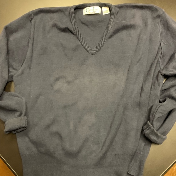 V-Neck Navy Sweater 100% Cotton XLarge Made in USA - Picture 2 of 5